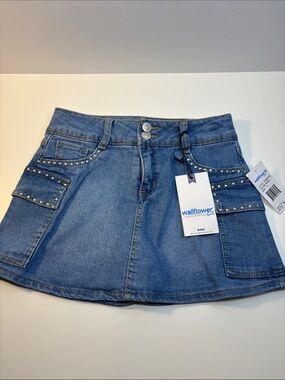 Wallflower Blue Stud-Trim Denim Mini Skirt skort-528sku